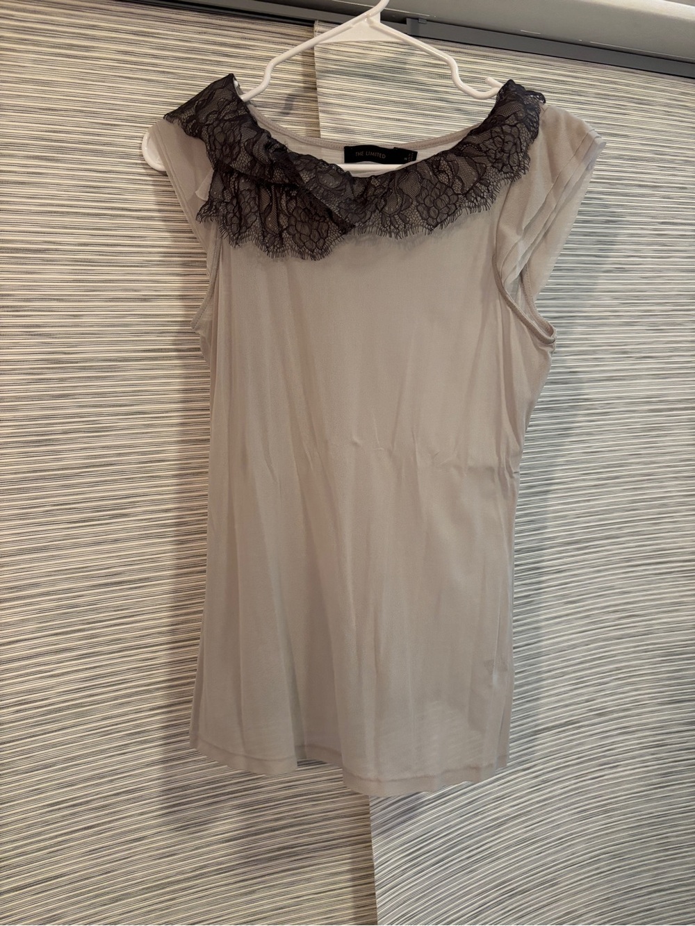The Limited vintage Light Gray Lace-Trim Cap Sleeve Top